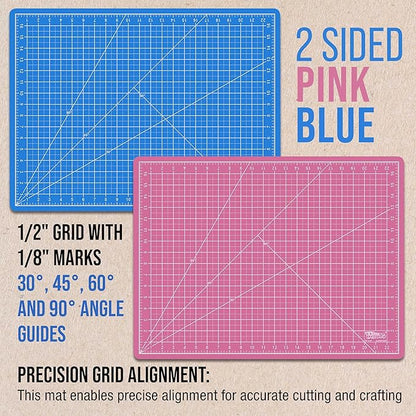 U.S. Art Supply 18" x 24" Self-Healing Cutting Mat 5-Ply (2 Pack) - Double-Sided Pink/Blue Craft Mat, Non-Slip Cutting Mats for Crafts, Sewing, Quilting, Scrapbooking