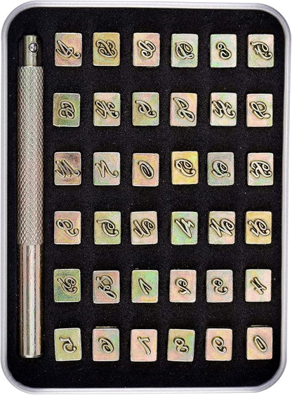 Yoption 37 Pieces Leathercarft Stamping Tool Set, 6mm Alphabet Letters and Numbers Stamps Leather Craft Stamping Tools with Gift Box