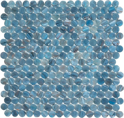 Denim Blue Penny Round Mosaic Glass Tile – Sample Swatch- 4"x5" - Luxurious Design for Bathroom Walls, Kitchen Backsplash, Shower Walls - Elegant Wall Decor - NOT Peel and Stick Tile
