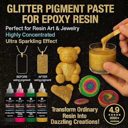 24 Color Pigment Paste for Epoxy Resin Set [ Glitter Series ] – Opaque Epoxy Pigment, Epoxy Dye Paste & High Concentration Mica Powder for Resin Art, Jewelry, Tumblers, Coasters & Crafts