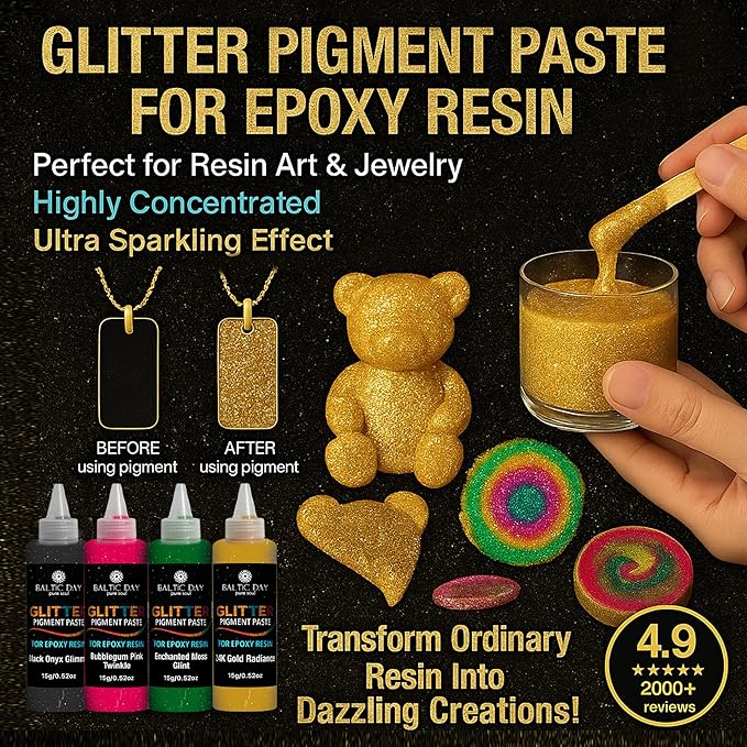 50 Color Glitter Pigment Paste for Epoxy Resin, Mica Metallic Resin Pigment Set, Epoxy Dye Paste & High Concentration Mica Powder for Epoxy Art, Jewelry, Tumblers, Coasters & Crafts