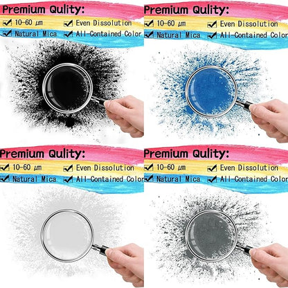 【40g Black + 60g White/Blue/Sliver Gray】 220g Mica Powder for Epoxy Resin - Pigment Powder Dye for Resin/Soap Making/Nails/Bath Bombs etc. (4 Color)