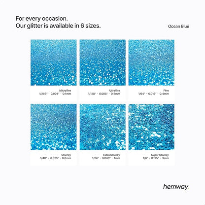 Hemway Polyurethane & Epoxy Resin Glitter 100g / 3.5oz Metallic Crystal Flake Additive for Flooring Jewelry Tumblers Glass Pigment - Ultrafine (1/128" 0.008" 0.2mm) - Ocean Blue