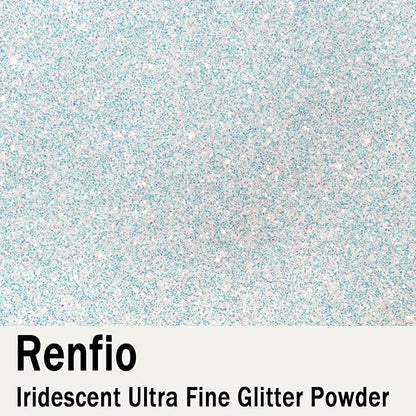 Renfio Iridescent Ultra Fine Glitter Powder Resin Supplies Glitters 1.94 Oz (55g) PET Flake Crafts Sequins 1/128" 0.008" 0.2mm Epoxy Chips Flakes for Tumbler Slime Olympic Decorations - Colorful White