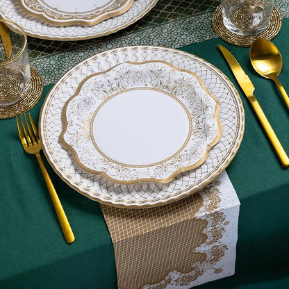 Talking Tables 24 x Gold Disposable Paper Party Plates in 3 Styles, Strong and Sturdy Elegant Scalloped Design Recyclable Dishes for Christmas, Birthday Weddings, Anniversary 9inch