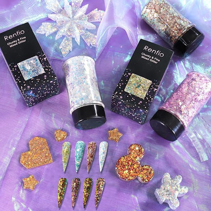 Renfio Opal Chunky Glitter - 1.75oz/50g Black Holographic Iridescent Glitters for Resin Nails Art, Hair, DIY Crafts & Snow