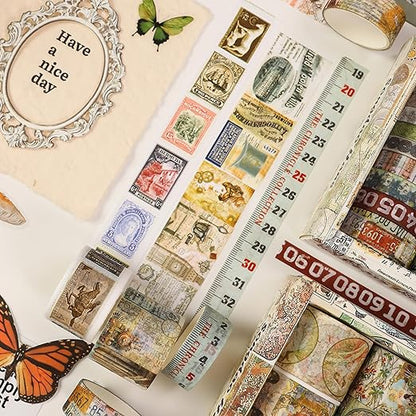Vintage Washi Tape Set - 24 Rolls Arts Adhesive Tapes Assorted Retro Decorative Masking Tape Sets for Craft, Kids, Scrapbook, DIY, Gift Wrapping (2-Vintage Journey)