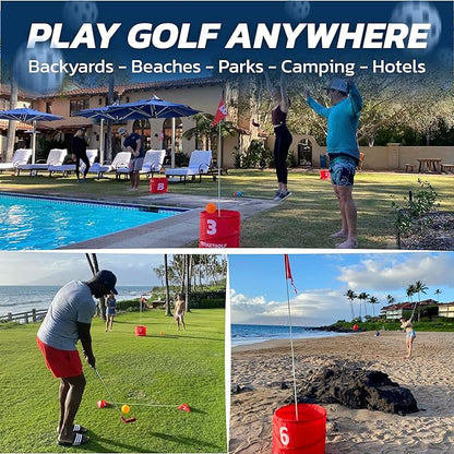 bucketgolf Game 6 Hole Bundle with Clubs - The Best Backyard Golf Game for All Ages and Levels Adults, Kids, Families, Schools, Yards, Parks, Beaches, Vacation. (2 Clubs (1RH + 1 LH))