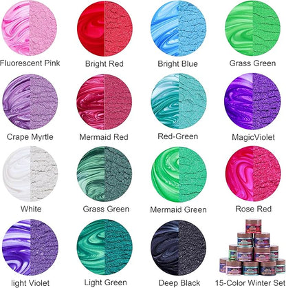 MTBJZJ Mica Powder for Resin, 15 Colors - 20g/Bottle of Epoxy Resin Color Pigment,for Candle Dye, Lip Gloss Pigment, Soap Making, Slime Colorant, Paint, Bath Bombs,Nail Polish and Eye Shadow