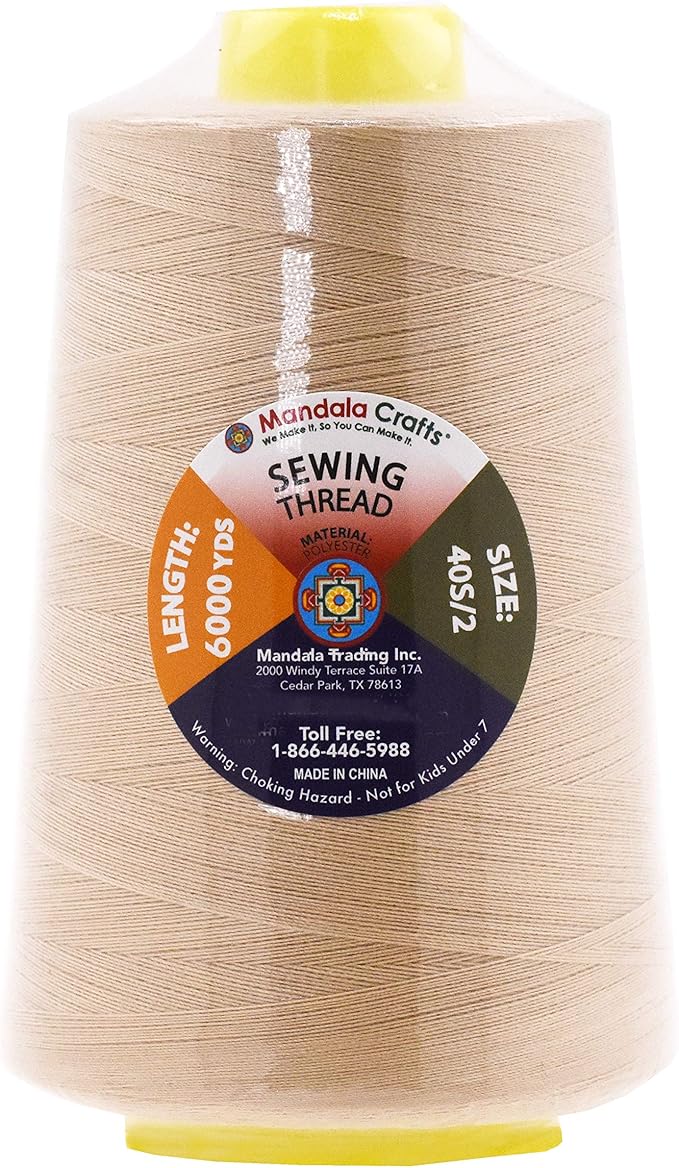 Mandala Crafts 4 Pack of Serger Threads Cones Spools - 40S/2 24000 Yards Polyester Tan Threads for Sergers Machine and Overlock Quilting Sewing Machine