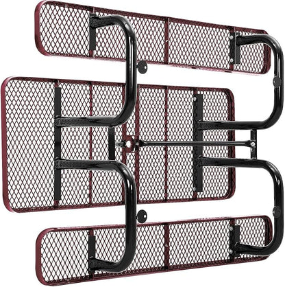 Global Industrial 6’L Rectangular Picnic Table, Expanded Metal, Red Thermoplastic Coating, Attached Benches, 1-1/2” Umbrella Pole Hole, Outdoor-Rated, 1000 lb Capacity, 72” x 30” Tabletop