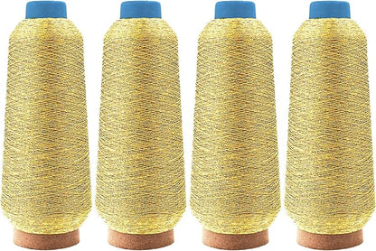 Mandala Crafts 4 Pack of Serger Threads Cones Spools - 150D/2 Polyester Metallic Gold Threads for Sergers Machine and Overlock Quilting Sewing Machine