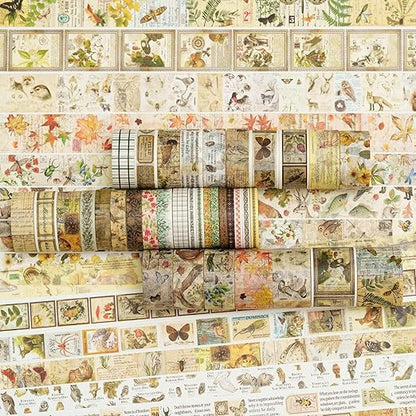 36 Rolls Vintage Washi Tape Pack Retro Arts Adhesive Tapes Wide Chronicle Decorative Masking Tape Sets for Craft, Kids, Scrapbook, DIY, Gift Wrapping (Soul Songs)