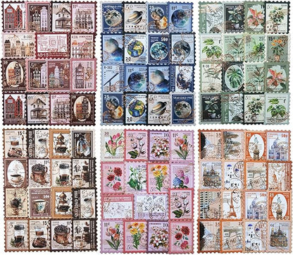 Vintage Stamp Paper Set, 120 PCS Embossed Scrapbook Paper Kit for Journaling, DIY Collage, Card Making, and Art Crafts Supplies