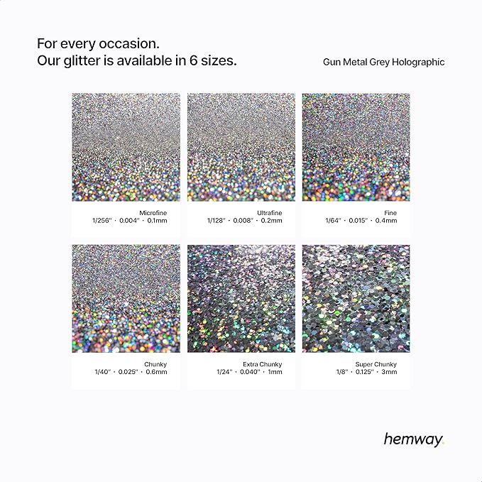 Hemway Polyurethane & Epoxy Resin Glitter 100g / 3.5oz Metallic Crystal Flake Additive for Flooring Jewelry Tumblers Glass Pigment - Microfine (1/256" 0.004" 0.1mm) - Gun Metal Grey Holographic