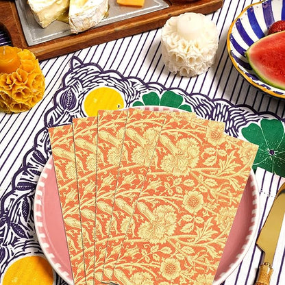Vintage Floral Paper Napkins, 80PCS Vintage Floral Guest Paper Napkins Disposable, Orange Retro Plants Wildflower Lunch Dinner Hand Napkin for Wedding, Theme Party, Birthday, 4.5x8 Inch
