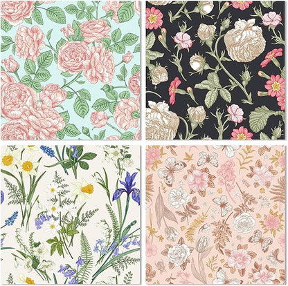24 Sheets 12 Designs Scrapbook Paper Pad,6"×6” Single-Sided Decopodge Craft Cardstock Paper, Christmas Scrapbooking DIY Decorative Background Cardmaking Supplies.Flowers