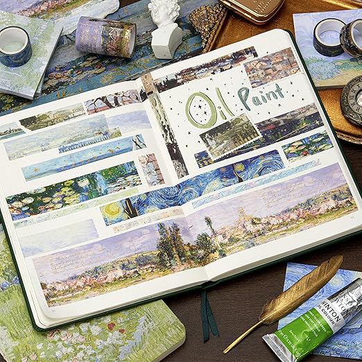 YUBX Landscape Washi Tape Set in Oil Painting Style 24 Rolls Scenery Drawing Masking Graphic Decorative Tapes for Arts, DIY Crafts, Journals, Planners, Scrapbook, Wrapping