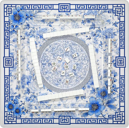 Mahjong Mat for Table 33x33 Inch, No-Crease, Anti-Slip, Noise-Reducing American Mahjong Mat, Mahjong Table Mat with Carry Bag,Neoprene Mahjong Mat for Poker, Card, Board(Blue)