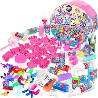 Unicorn Magic Grow Aqua Elves Kit, FunKidz Magical Water Elf Toys for Kids with 25 Colors Gel 16 Unicorn Molds to Make Over 100 Water Pets Crafts for Girls Boys Ages 3+