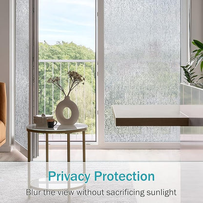 VELIMAX Rain Glass Window Film Privacy Static Window Clings Decorative Glass Sticker for Home Office Removable UV Protection Heat Control 29.5 x 157.48 inches