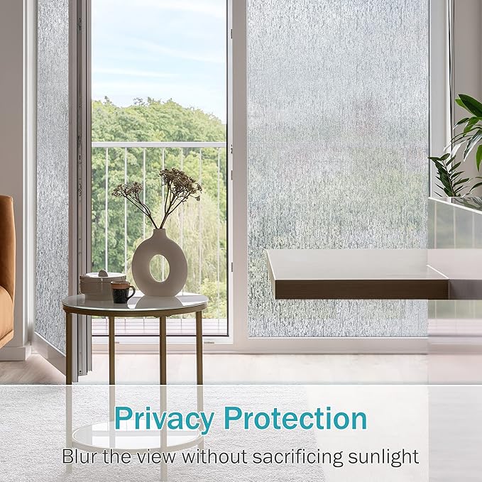 VELIMAX Rain Glass Window Film Privacy Static Window Clings Decorative Glass Sticker for Home Office Removable UV Protection Heat Control 17.7 x 157.48 inches