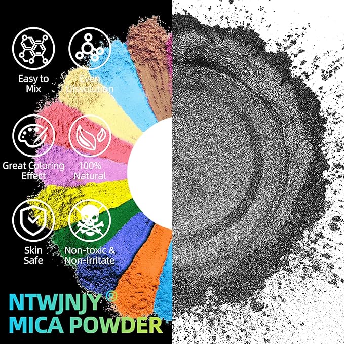 Mysterious Black Mica Powder for Epoxy Resin，Natural Shimmer Mica Powder Used for Coloring Resin Artwork, car Spray Paint, Candles, soap, Eye Shadow, Lip Gloss, Nail Polish(50g/1.7oz)