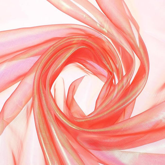 MECCANIXITY Iridescent Sheer Organza Fabric, 2 Yards x 59 Inches Solid Laser Holographic Shiny Fabric Organza Cloth for Wedding, Curtains, Costume, Photo Background, Red