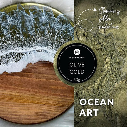 MEYSPRING Olive Gold Epoxy Resin Green Pigment - 50 Grams - Green Mica Powder for Epoxy Resin, UV Resin and Resin Art - Color Shifting Pigment