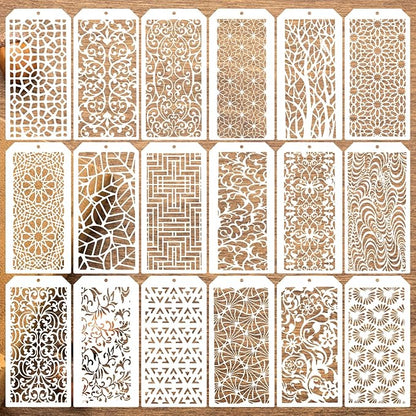 8x4 Inch Texture Stencils for Painting – 18pcs Reusable Background Templates for Wood, Canvas, Furniture, Scrapbooking & Card Making