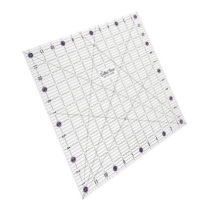 The Quilted Bear Quilting Rulers - Transparent Acrylic Non Slip Quilting, Patchwork & Sewing Ruler with Clear Black Lines & 30, 45 & 60 Degree Angles for Perfect Accuracy & Precision (12.5" x 12.5")