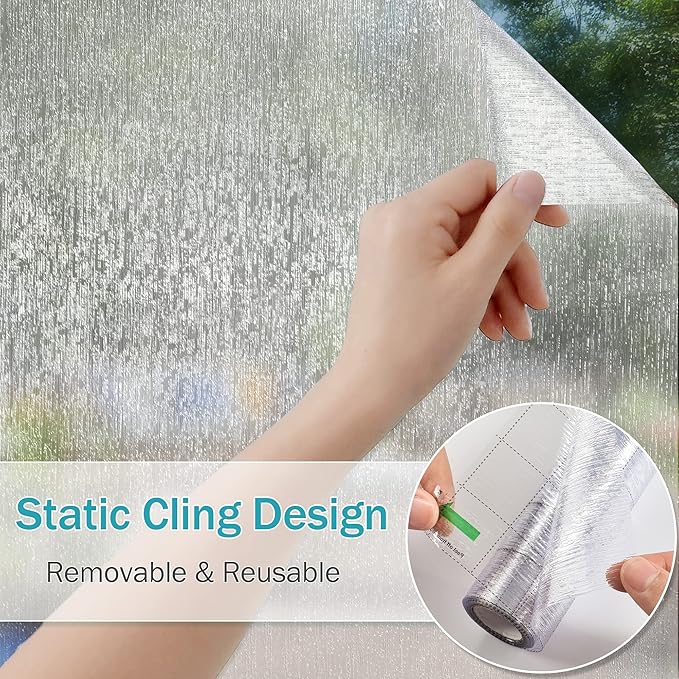 VELIMAX Rain Glass Window Film Privacy Static Window Clings Decorative Glass Sticker for Home Office Removable UV Protection Heat Control 29.5 x 118 inches