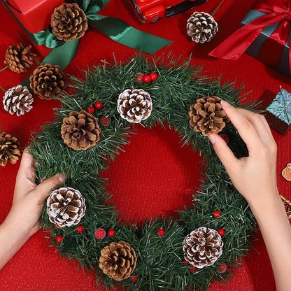 Fovths 24 Pieces Christmas Pine Cones Pick Pinecones Ornament Christmas Tree Decoration 2.4-3.1 Inches Pine Cones for Home Party Christmas Crafts (White, Natural)