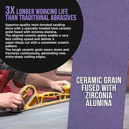 Dura-Gold Premium 40 Grit PSA Purple Film Ceramic Longboard Sandpaper, 2-3/4" Wide Continuous 12 Yard Roll - Self Adhesive Stickyback for Auto & Wood Air File Long Board Sanders, Hand Sanding Blocks