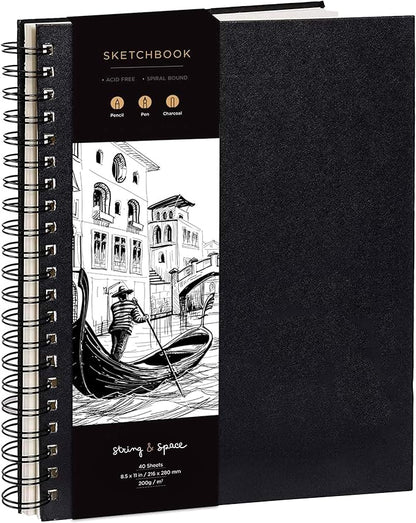 Artist’s Sketchbook Hardcover – 200GSM Very Thick Paper – Large, Spiral Sketch Book for Drawing and Mixed Media – Sketch Pad, Art Book - 8.25 x 11.4, 40 Sheets / 80 Pages