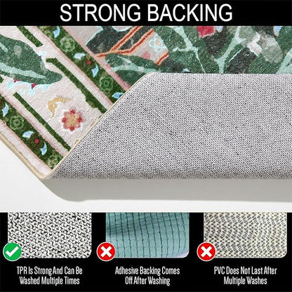 Oriental Tropical Washable Rugs, Greyish Green Boho Vintage Distressed Hippie 4x6 Area Rugs for Living Room Bedroom Kitchen Entryway Dorm, Abstract Botanical Animal Tribal Accent Carpet