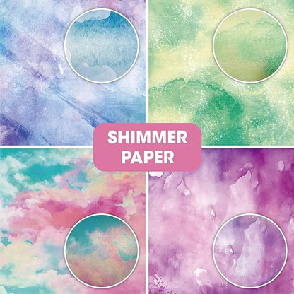 48 sheets 6 X 6 Scrapbooking Cardstock Decorative Paper Pack - Shimmer Watercolor - for Card Making Journaling Planner Origami Scrapbook Paper Scrapbook Materials Supplies