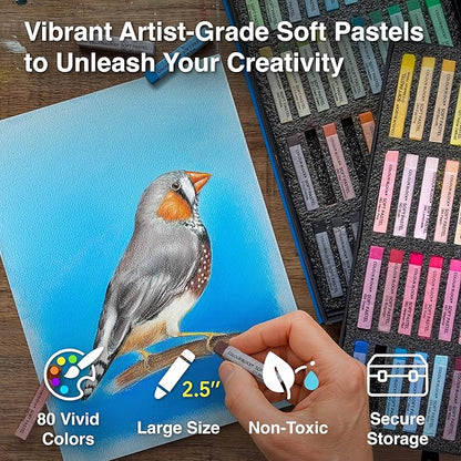 COLOUR BLOCK Soft Pastels for Artists - 80 Colors Square Chalk Soft Pastels Art Set in CARBON Box - Vibrant Pigments Art Kit for Painting, Drawing, Sketching, Hobbyists, Students and Kids