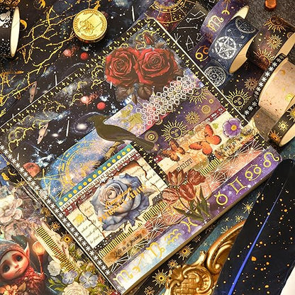 36 Rolls Galaxy Washi Tape Pack Stars Arts Adhesive Tapes Gold Silver Foil Decorative Masking Tape Sets for Craft, Kids, Scrapbook, DIY, Gift Wrapping (Constellation 36 Rolls)