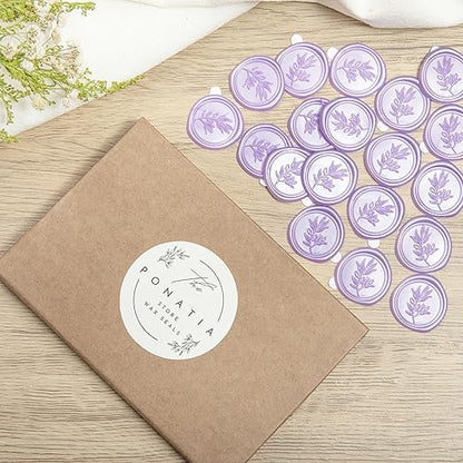 PONATIA Lilac Wax Seal Stickers - 50 Pcs Self- Adhesive Eucalyptus Wedding Seal Stickers, Perfect for Invitation Cards, Envelopes, Christmas Cards, Gift Wrapping, Party Menu Décor