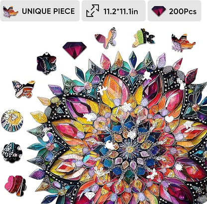 Puzzles for Adults Diamond Mandala Wooden Puzzles, 200 Pieces Unique Shaped Liberty Jigsaw Puzzles, Creative Toys for Adults and Kids, Fun Challenge Family Game 11.2'' x 11.2''