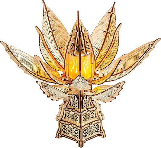 Wood Trick Fiery Bloom Luminous LED 3D Wooden Puzzles for Adults to Build - Interactive Mechanical Movement - Engineering DIY Project Mechanical 3D Puzzle Model Kits for Adults