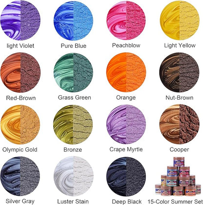 MTBJZJ Mica Powder for Resin, 15 Colors - 20g/Bottle of Epoxy Resin Color Pigment,for Candle Dye, Lip Gloss Pigment, Soap Making, Slime Colorant, Paint, Bath Bombs,Nail Polish and Eye Shadow
