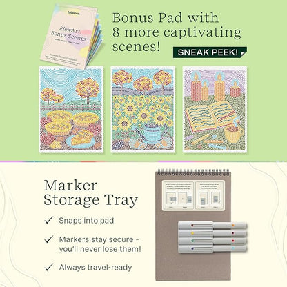 Lifelines FlowArt Activity Pad, 2-Pack Fall Set + Bonus Pad - Guided Dot-by-Letter Art Meditations with Markers - Color by Number/Letter and More Coloring Books for Teens, Adults & Seniors