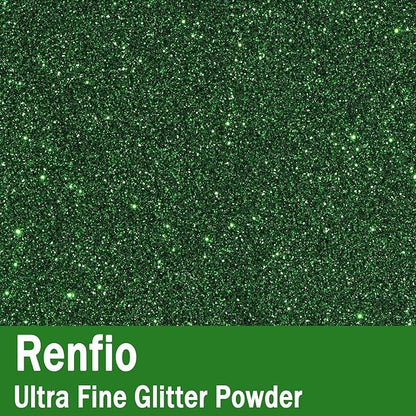 Renfio Ultra Fine Glitter Powder Metallic Resin Glitter 2.11 Oz (60g) PET Flakes Crafts Sequins 1/128" 0.008" 0.2mm Epoxy Chips Flakes for Tumblers Slime Decoration - Lincoln Green