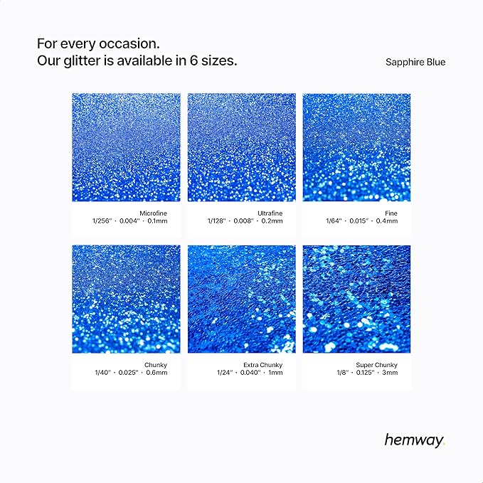 Hemway Polyurethane & Epoxy Resin Glitter 100g / 3.5oz Metallic Crystal Flake Additive for Flooring Jewelry Tumblers Glass Pigment - Chunky (1/40" 0.025" 0.6mm) - Sapphire Blue
