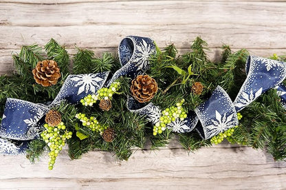 CT CRAFT LLC Navy Satin with Silver Snowflake Wired Ribbon 2.5 Inch x 10 Yards for Christmas Home Decor Tree Topper Bow Gift Wrapping DIY Crafts Wreath Garland