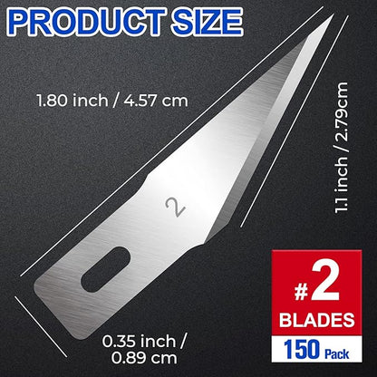 DIYSELF #2 Exacto Knife Blades, Exacto Replacement Blades, Hobby Knife Blade Refills with Storage Case, 150 Pack Art Knives Blade for Craft, Scrapbooking, Cutting (#2)