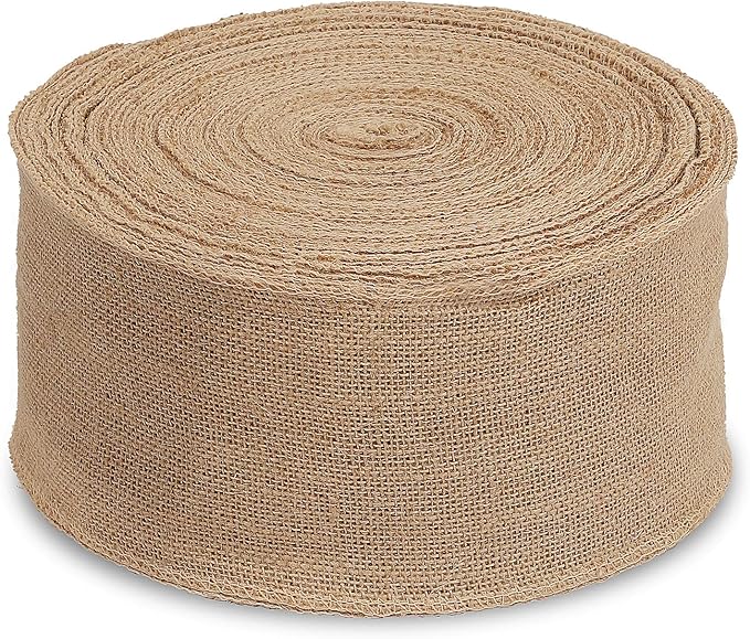 KINJOEK 5 Inch Wide 27 Yards Burlap Ribbon, Natural Jute Fabric Ribbon, Crafts Ribbon for Christmas, Wedding, Gifts, Burlap Fabric DIY, Ribbon for Decoration,
