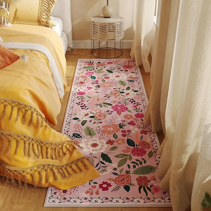 Rugcomf Runner Rug for Hallways Kitchen Rug Non Slip 2'6''x8' Washable Runner Rugs with Rubber Backing Soft Floral Carpet Runner for Hallways, Kitchen, Laundry, Bedroom, Bathroom(Pink)